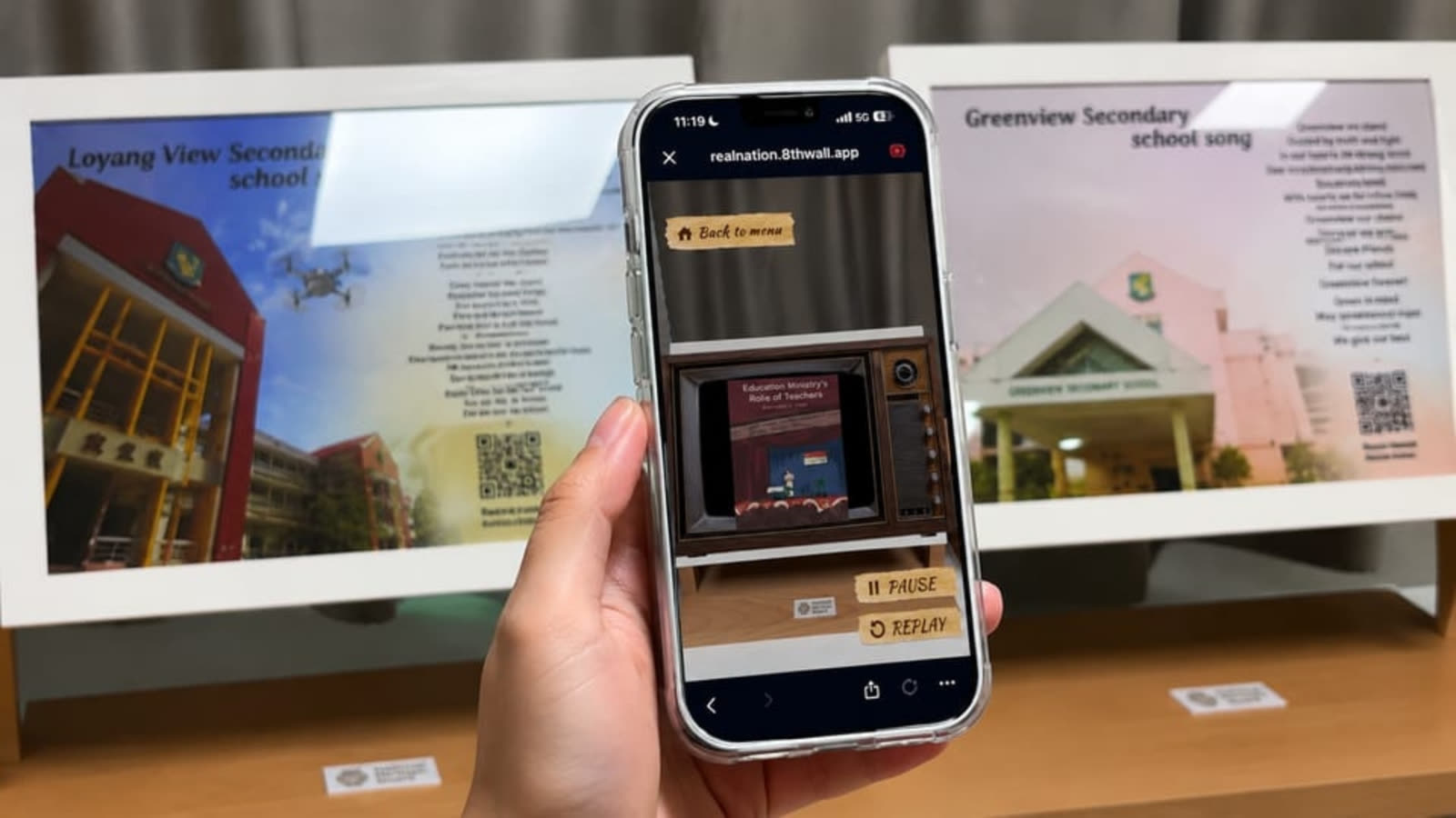 Loyang View Secondary School students engaging with the AR Heritage Gallery powered by qiksense.