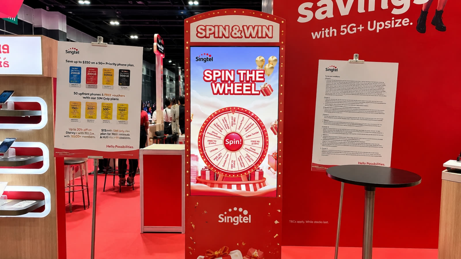 Singtel Spin the Wheel campaign booth powered by qiksense.