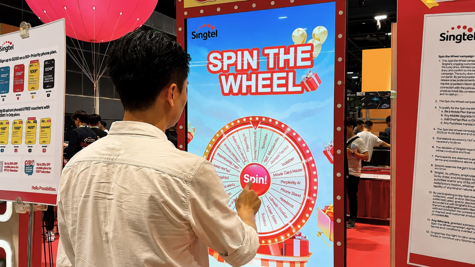 Singtel Spin the Wheel Engage module built with qiksense for events.