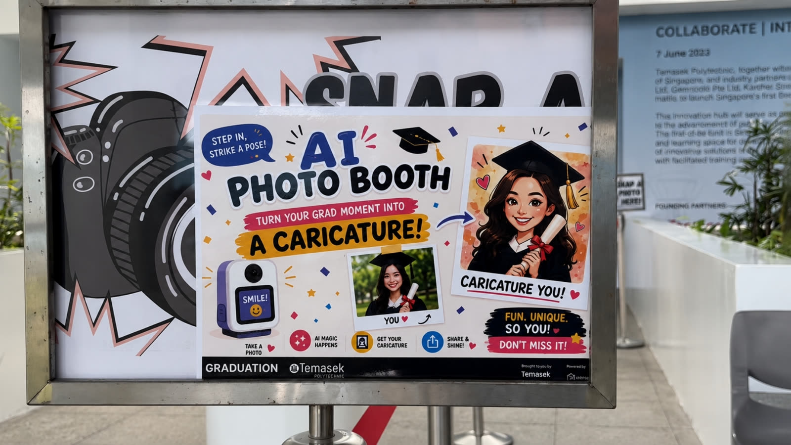 Graduates using Temasek Polytechnic AI caricature photobooth by qiksense — image 1