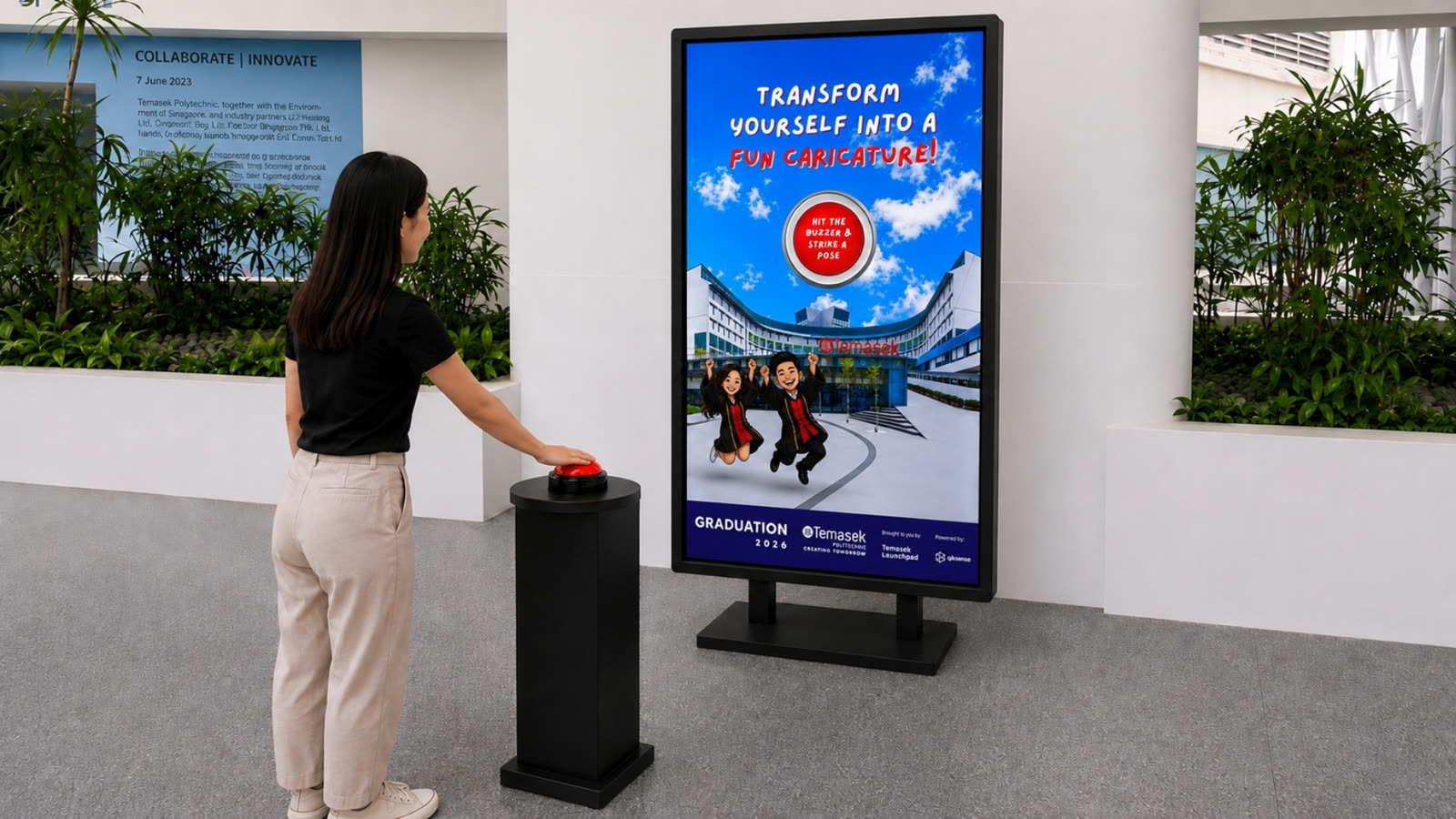 Graduates using Temasek Polytechnic AI caricature photobooth by qiksense — image 3