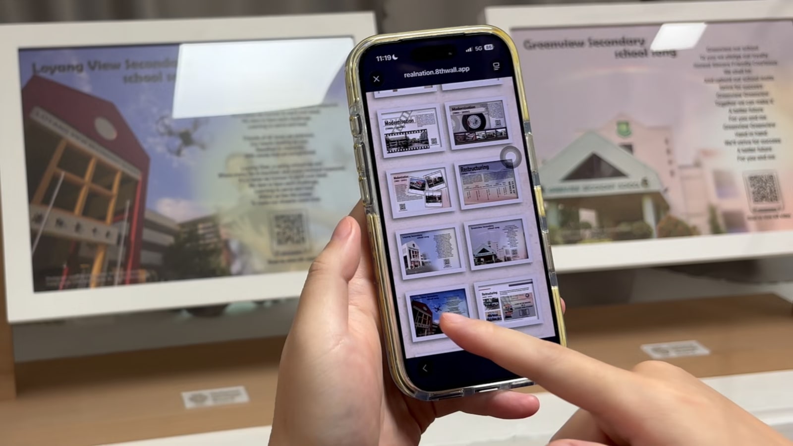 Loyang View Secondary School students engaging with the AR Heritage Gallery powered by qiksense.
