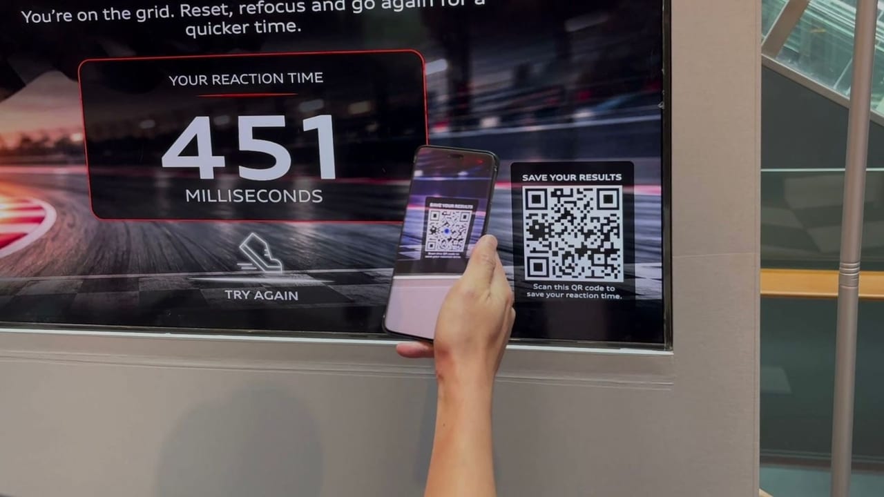A 451 millisecond reaction time, with a QR code to save it