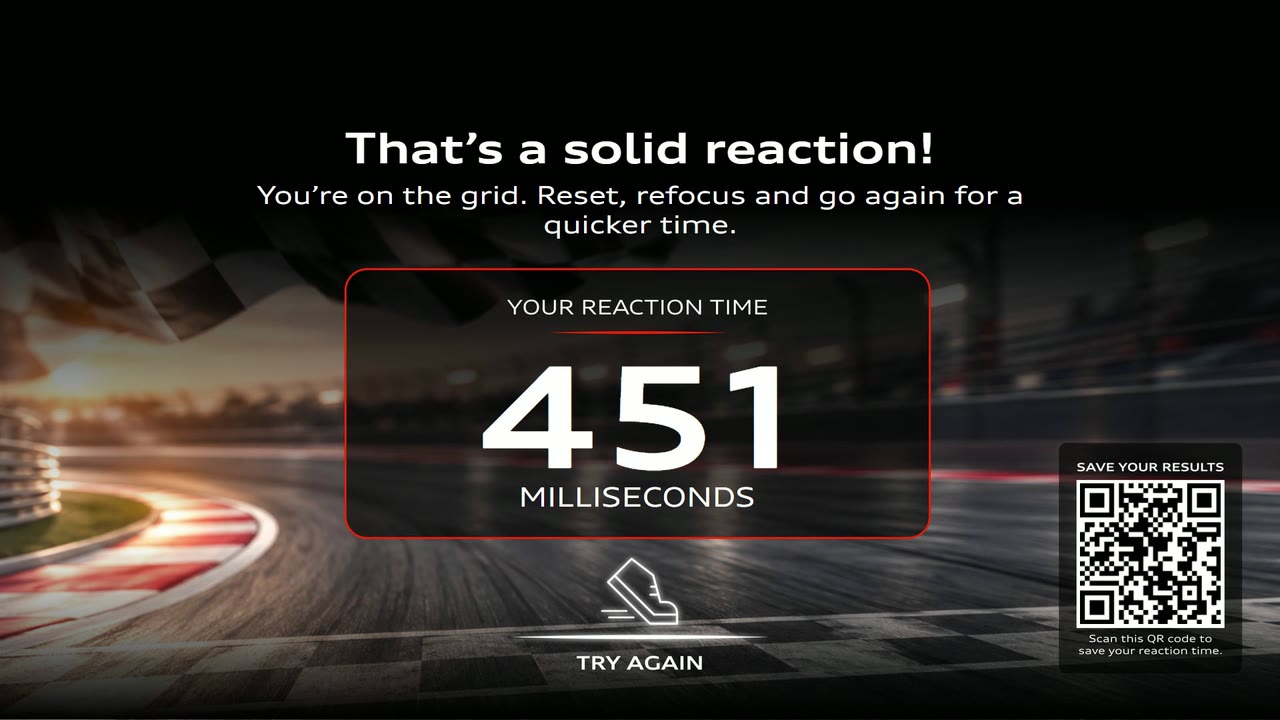 A 451 millisecond reaction time with a QR code to save the result