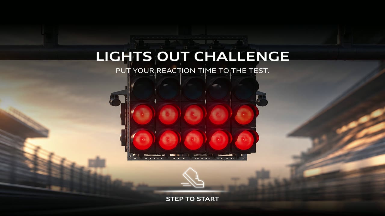 The Lights Out Challenge start screen, asking players to step on the pedal to start