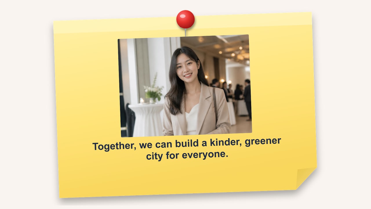 The message card a guest saves, a post-it with their photo and message